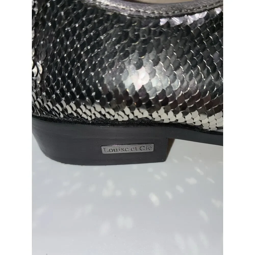 Louise et Cie Lo-Adwin Sequin Oxford Flats Women 8M Silver Gunmetal Lace Up